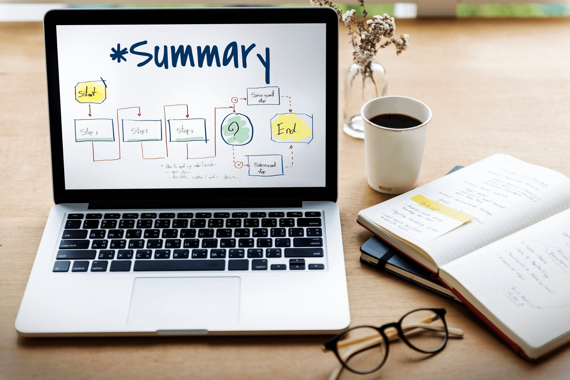 Laptop screen displaying the steps of an effective strategy