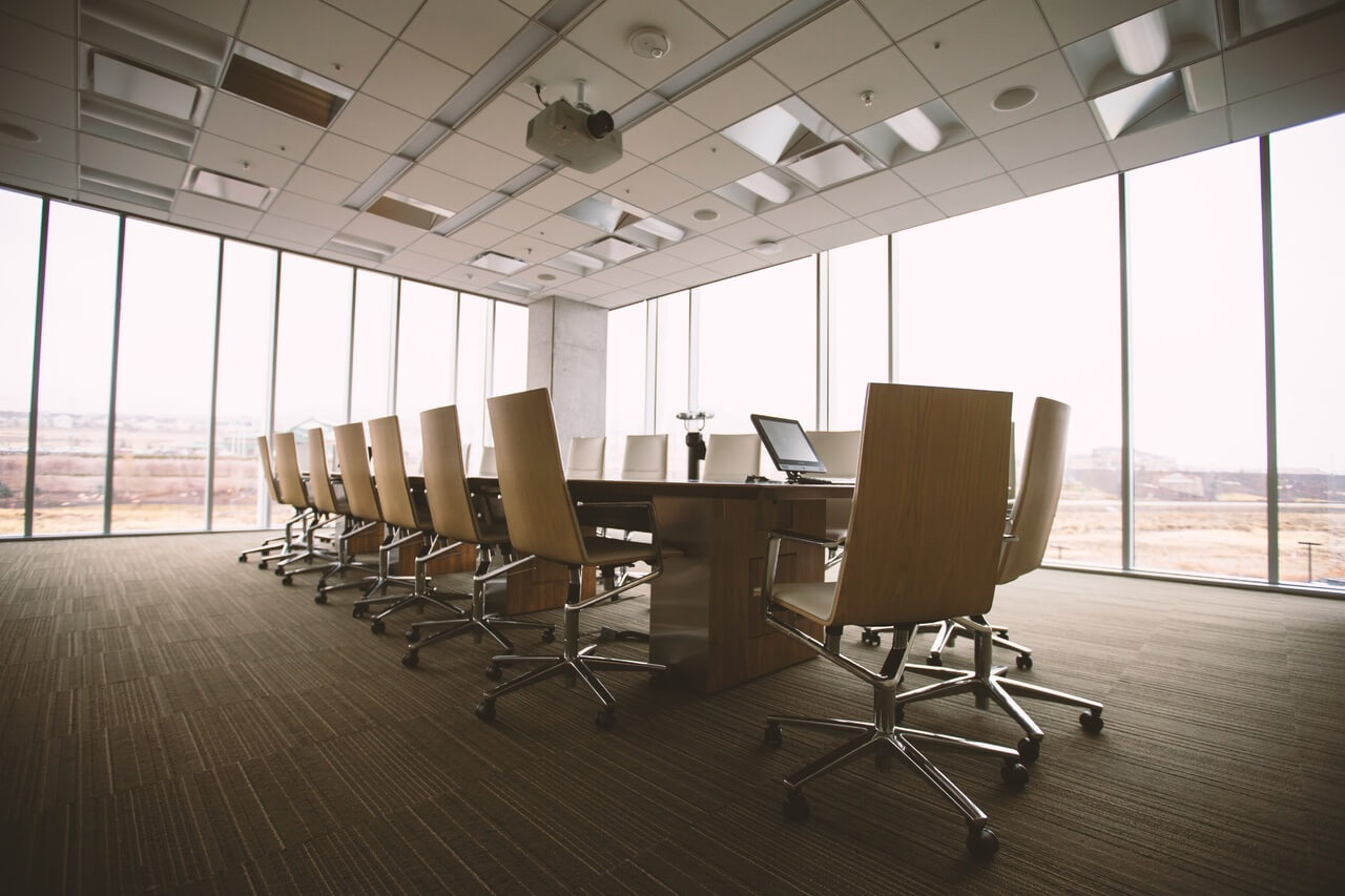 An empty corporate conference room