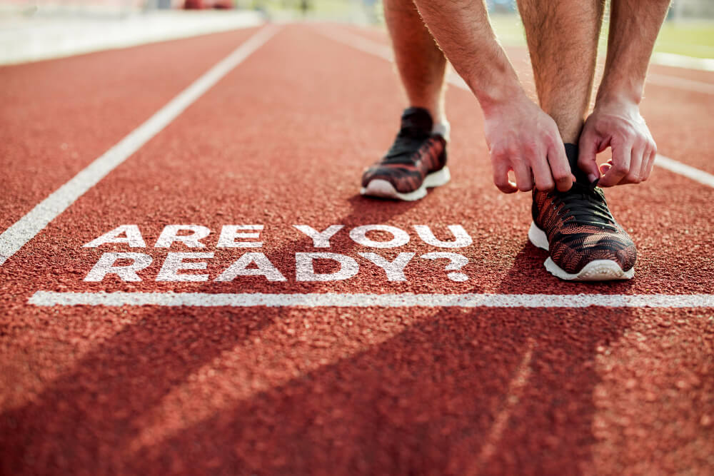 An athlete getting ready to start a race