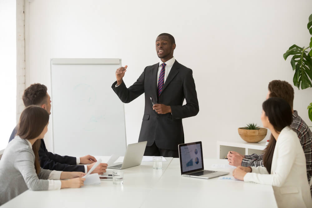 A business man making a sales presentation