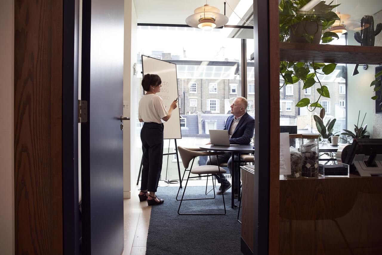 Young business professional presenting to the CEO