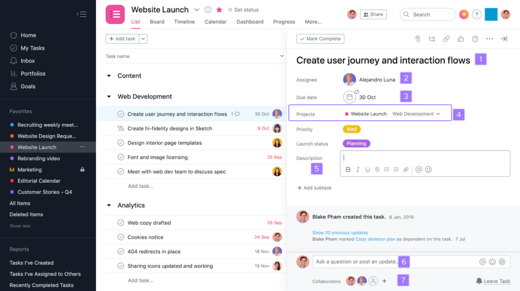 Asana User interface