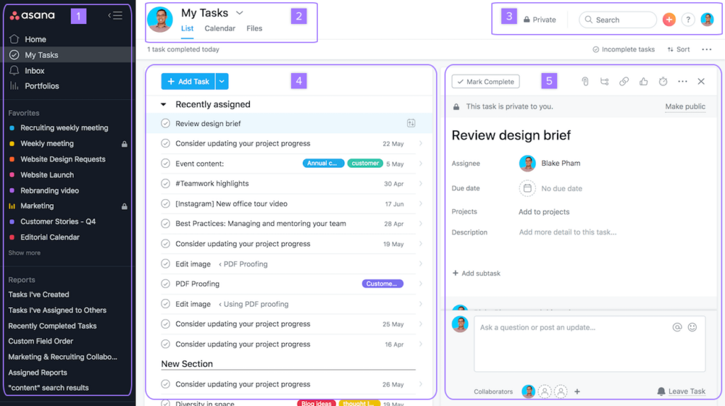 Screenshot of Asana home interface - How to navigate Asana