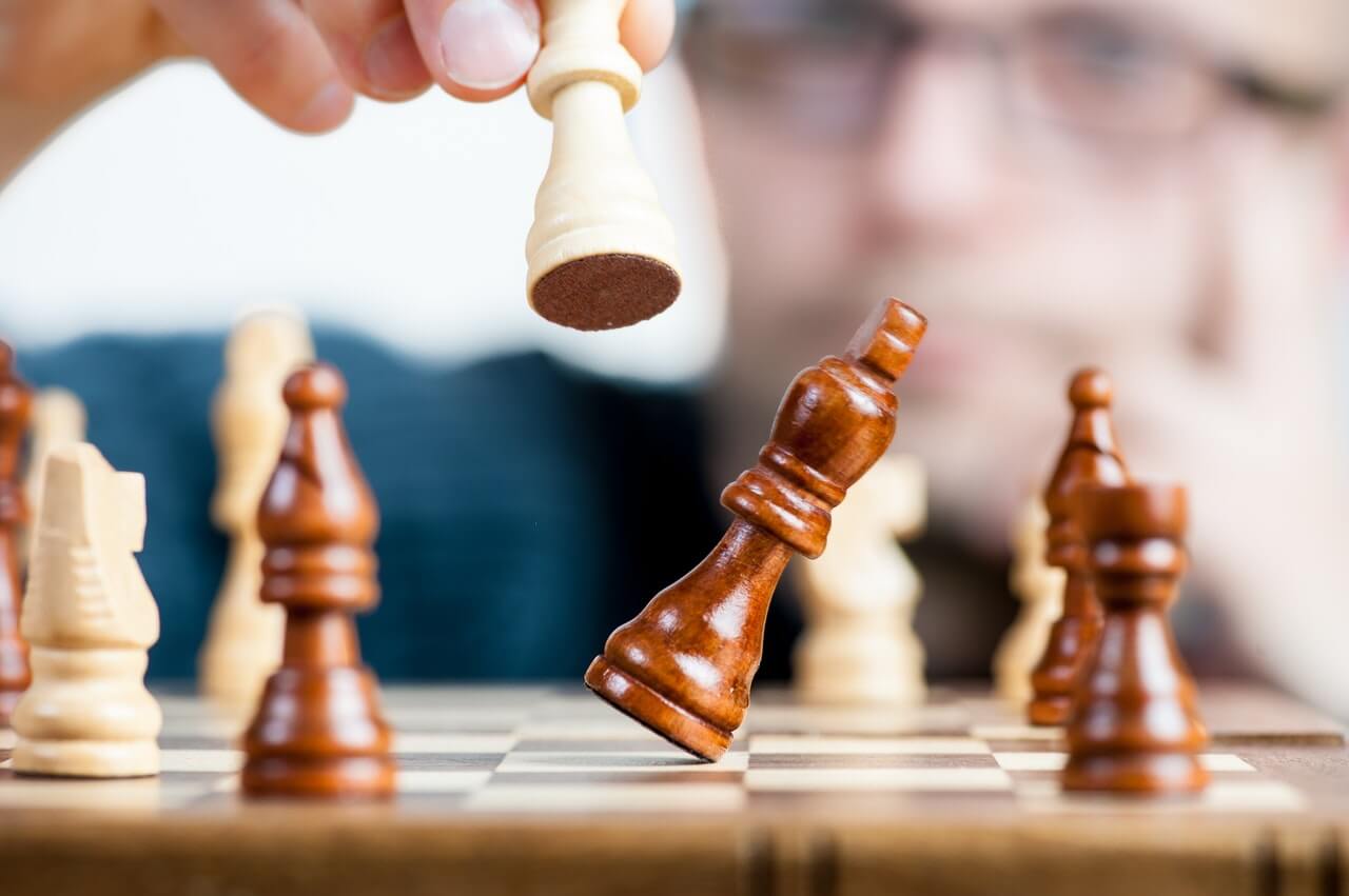 Chess pieces on a board