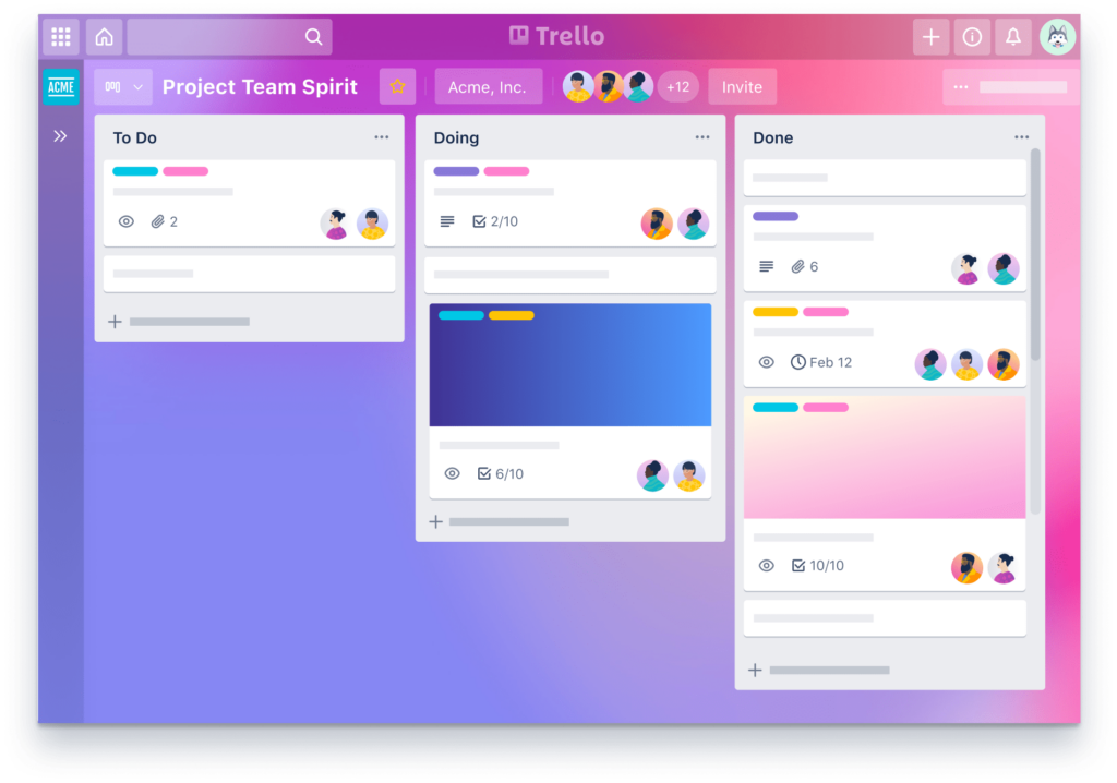 Example of a Trello board