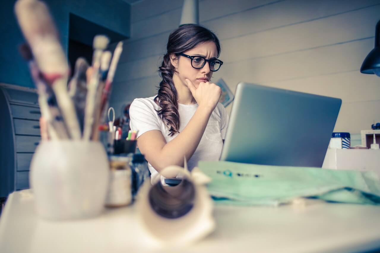 Young woman lost in her research