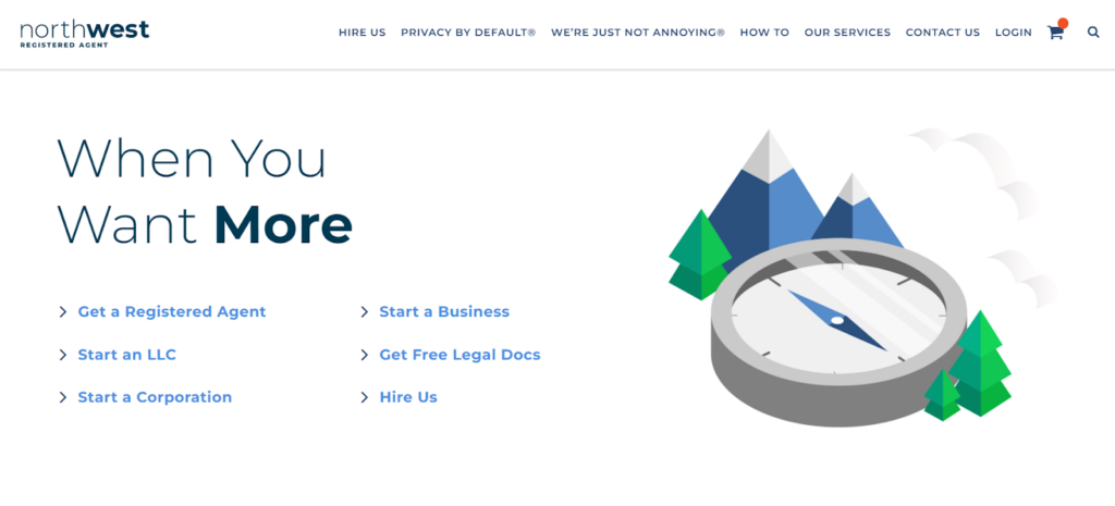 Screenshot of Northwest Registered Agent homepage