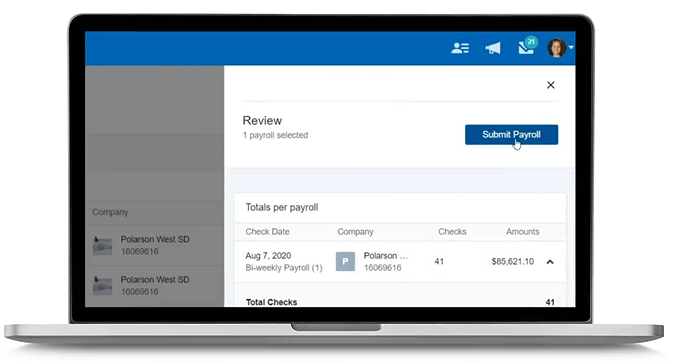 Screenshot of Paychex submit payroll page