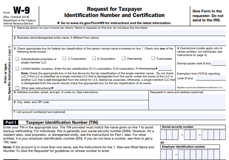 W-9 form for contractors and freelancers