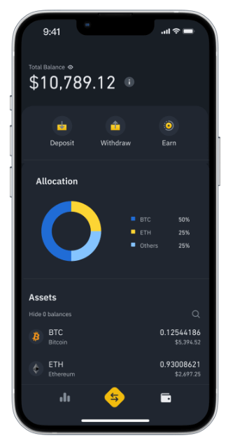 Binance mobile dashboard page screenshot