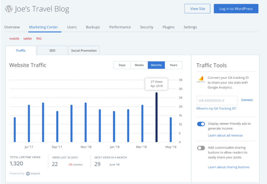 Bluehost WordPress Pro: Marketing Center - Traffic Management - Bluehost review