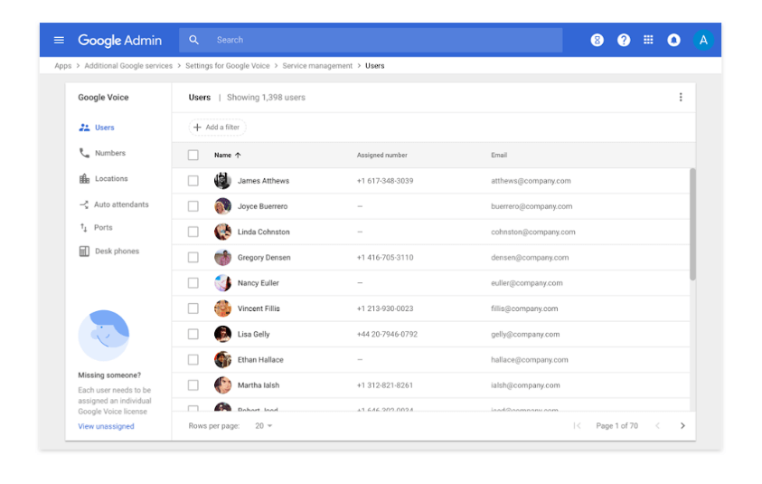 Google Voice website users page