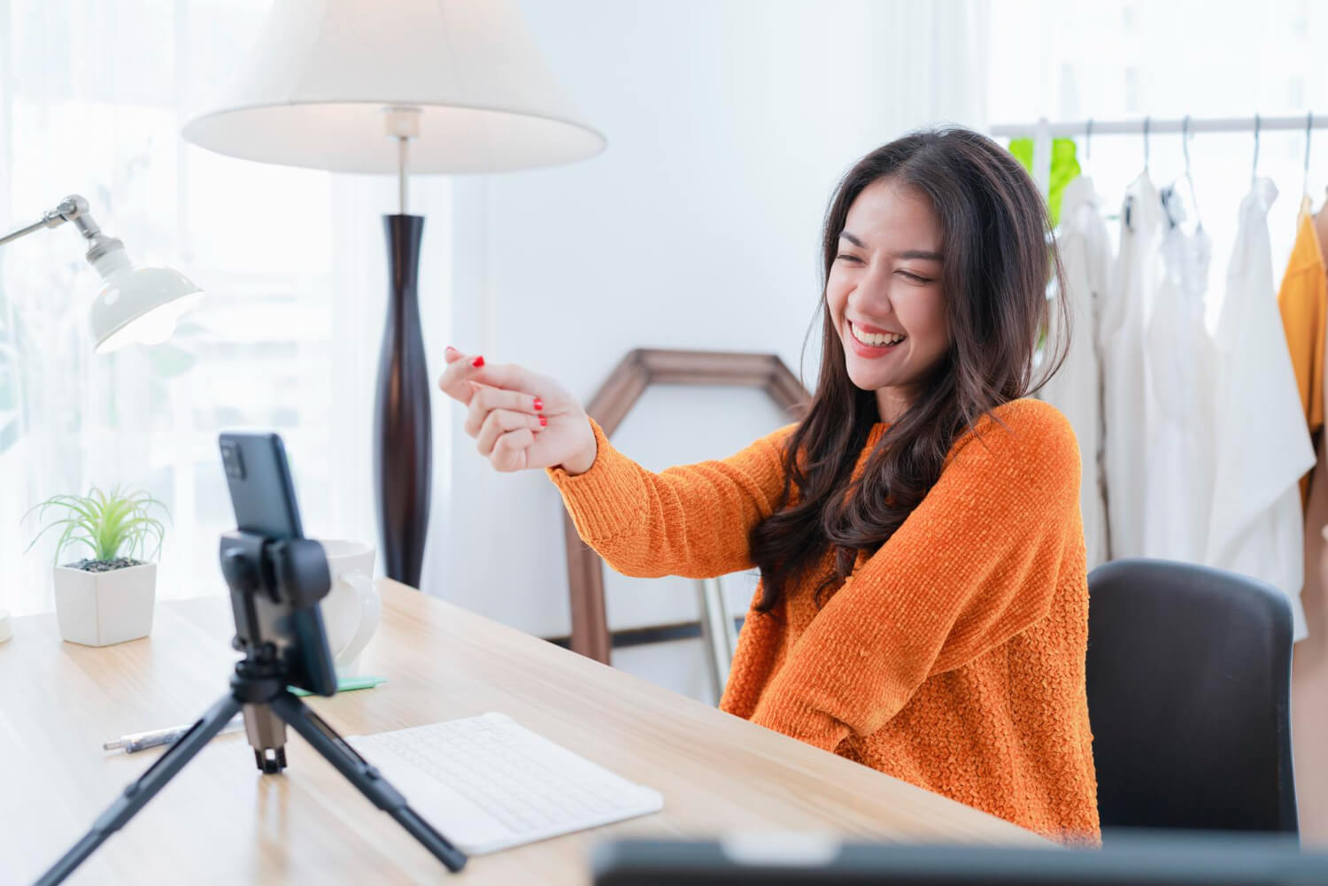 A young lady creating a video content