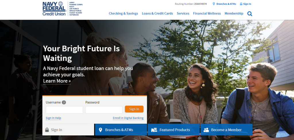 Navy Federal Credit Union home page preview