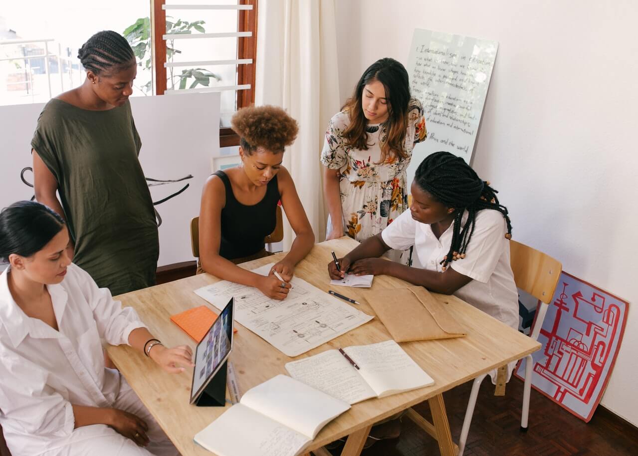 A group of lady researching together