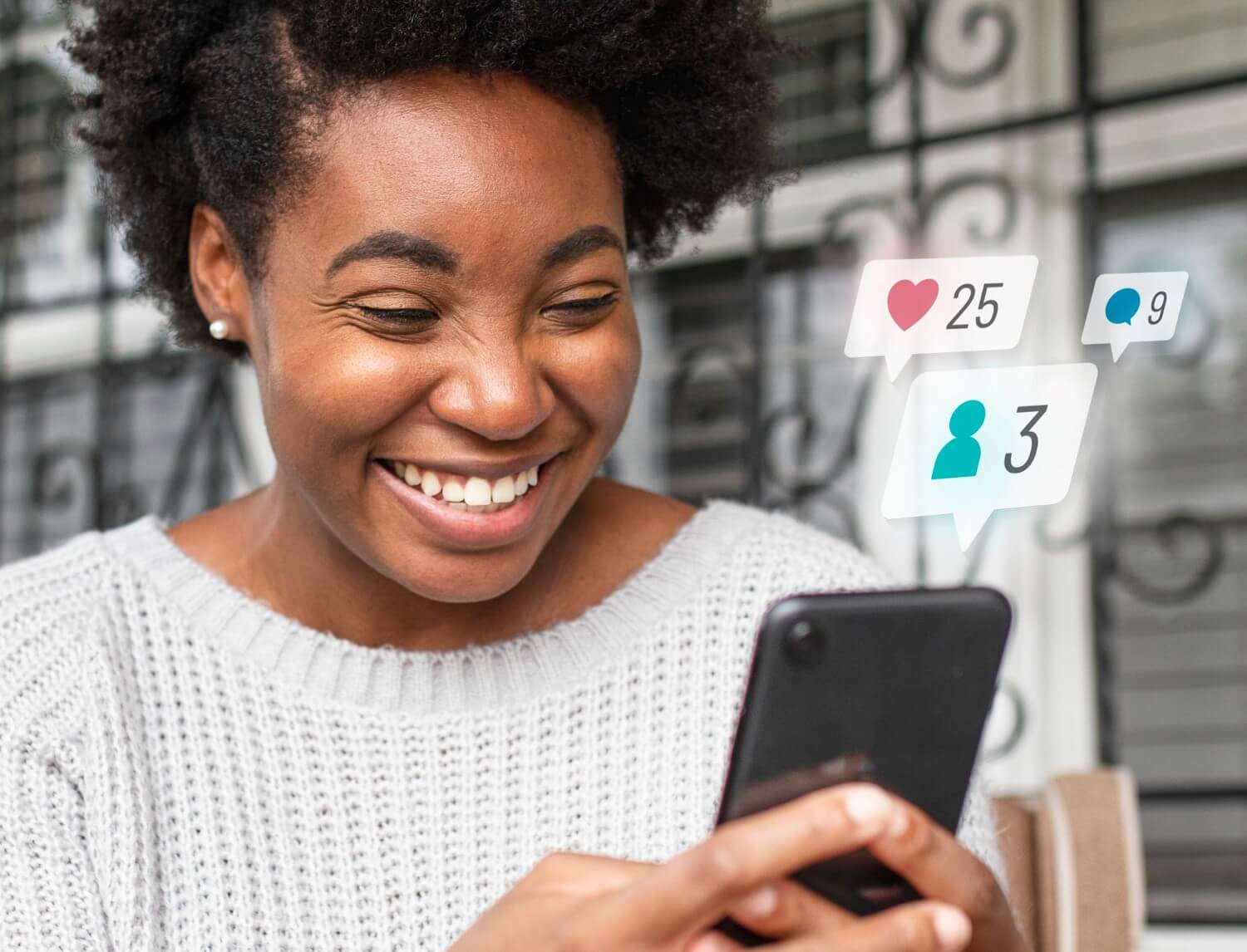 Woman checking social media with her phone