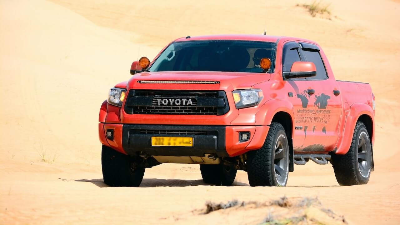 A-toyota-truck-on-an-empty-road.