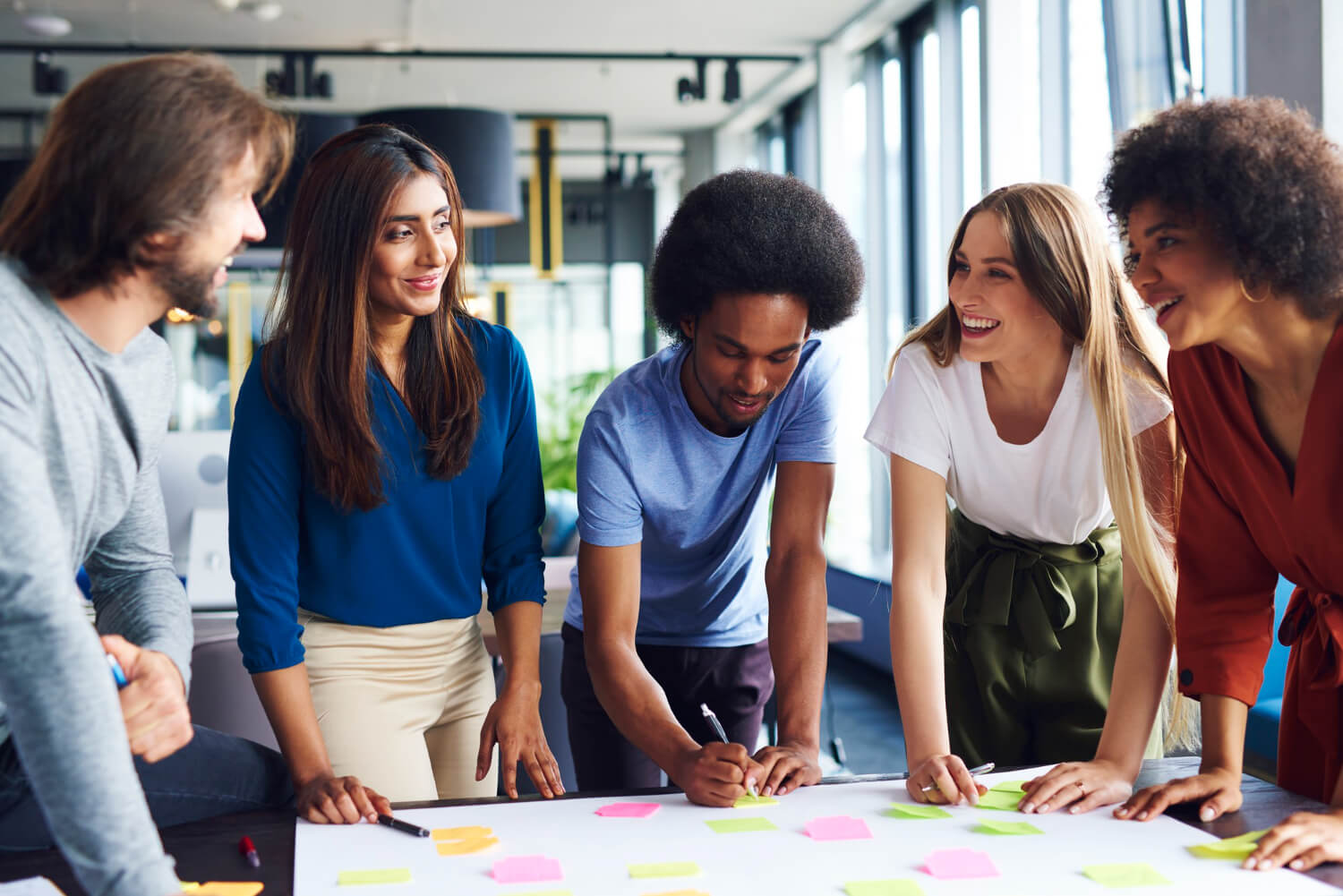 Group of people sharing business idea