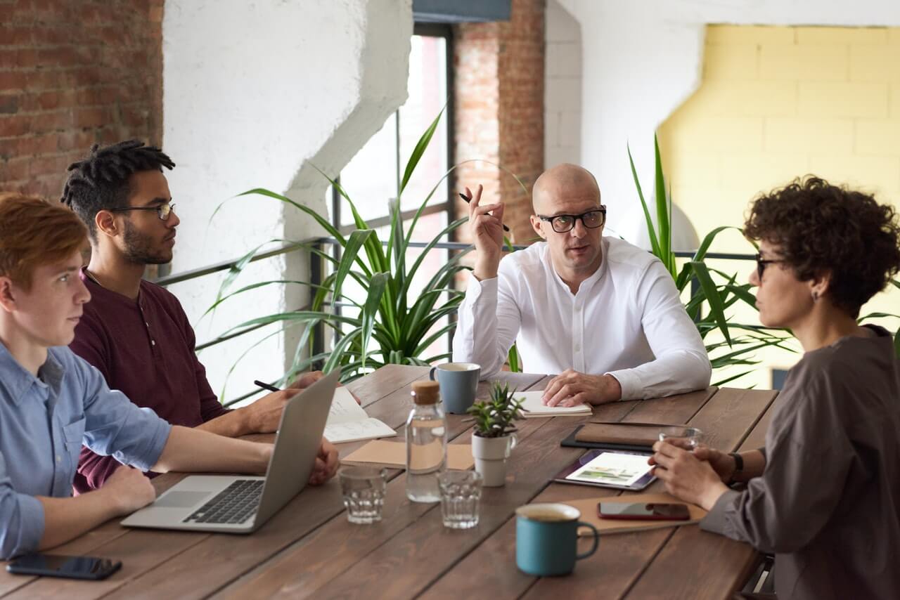 A business team having a meeting