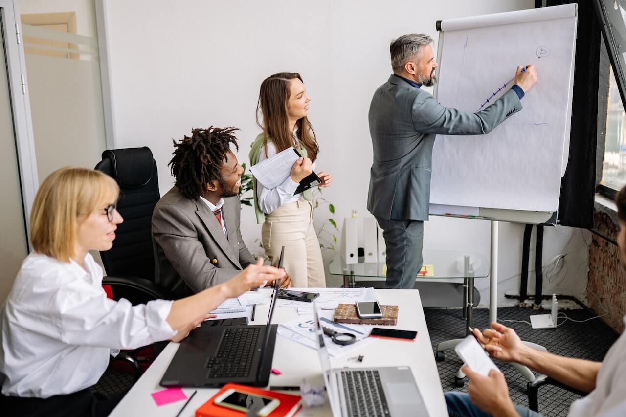 A team discussing during a meeting