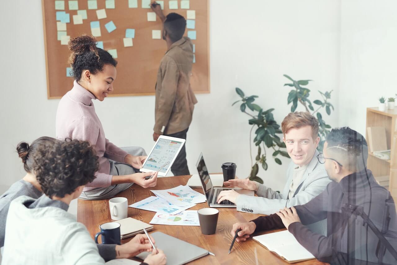 Coworkers working together in an office