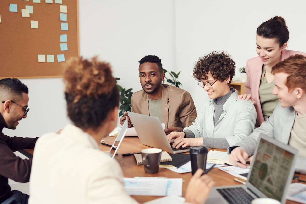 Employees engaging together while working