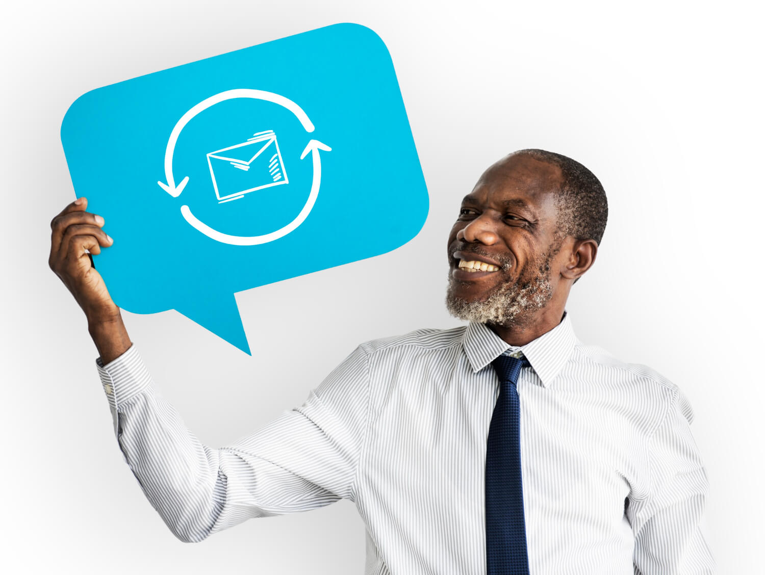 Happy man holding email symbol