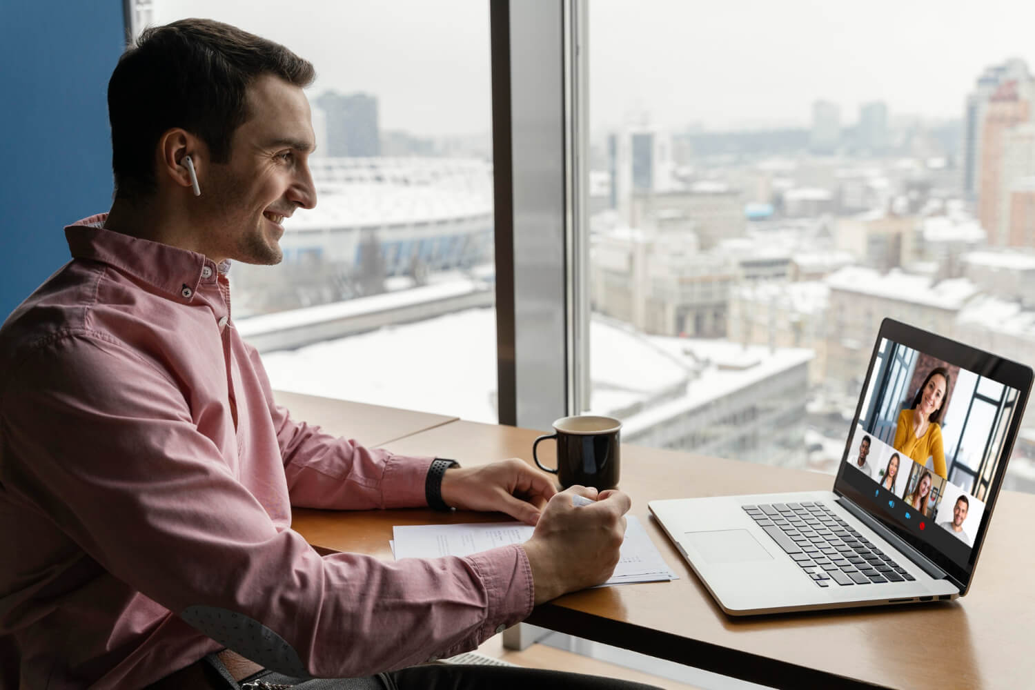 Man-having-online-video-call discussing