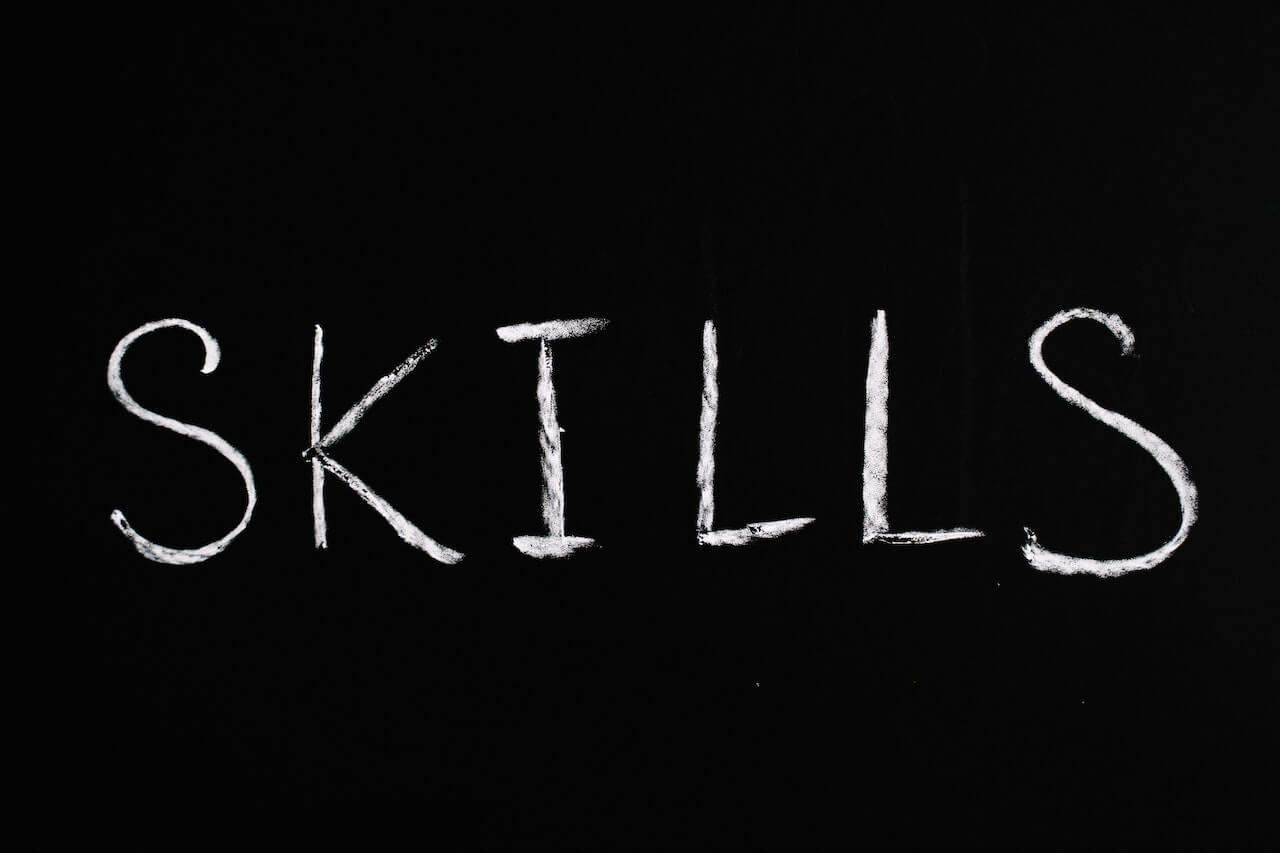 Skills Text on Black Background