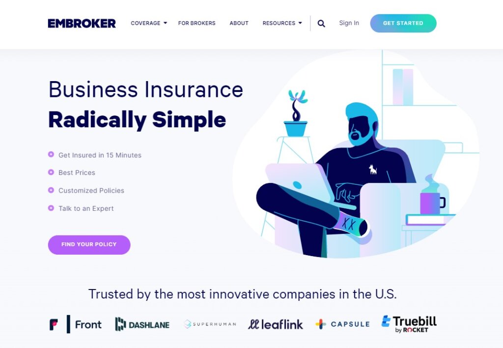 Screenshot of Embroker Homepage