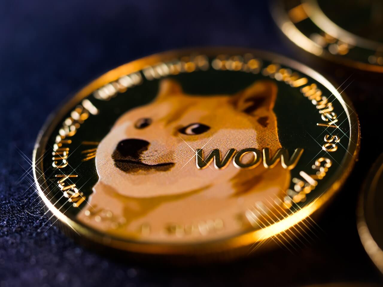 Gold and black dogecoin (meme coin) on a dark background