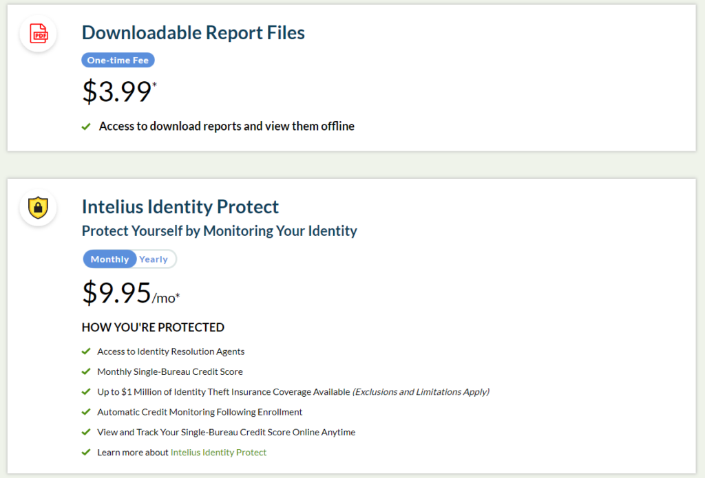 Screenshot of Intelius Identity Protect plan