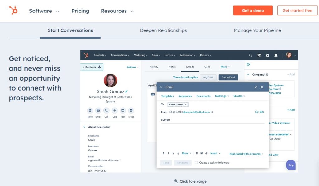 Screenshot of HubSpot CRM webpage