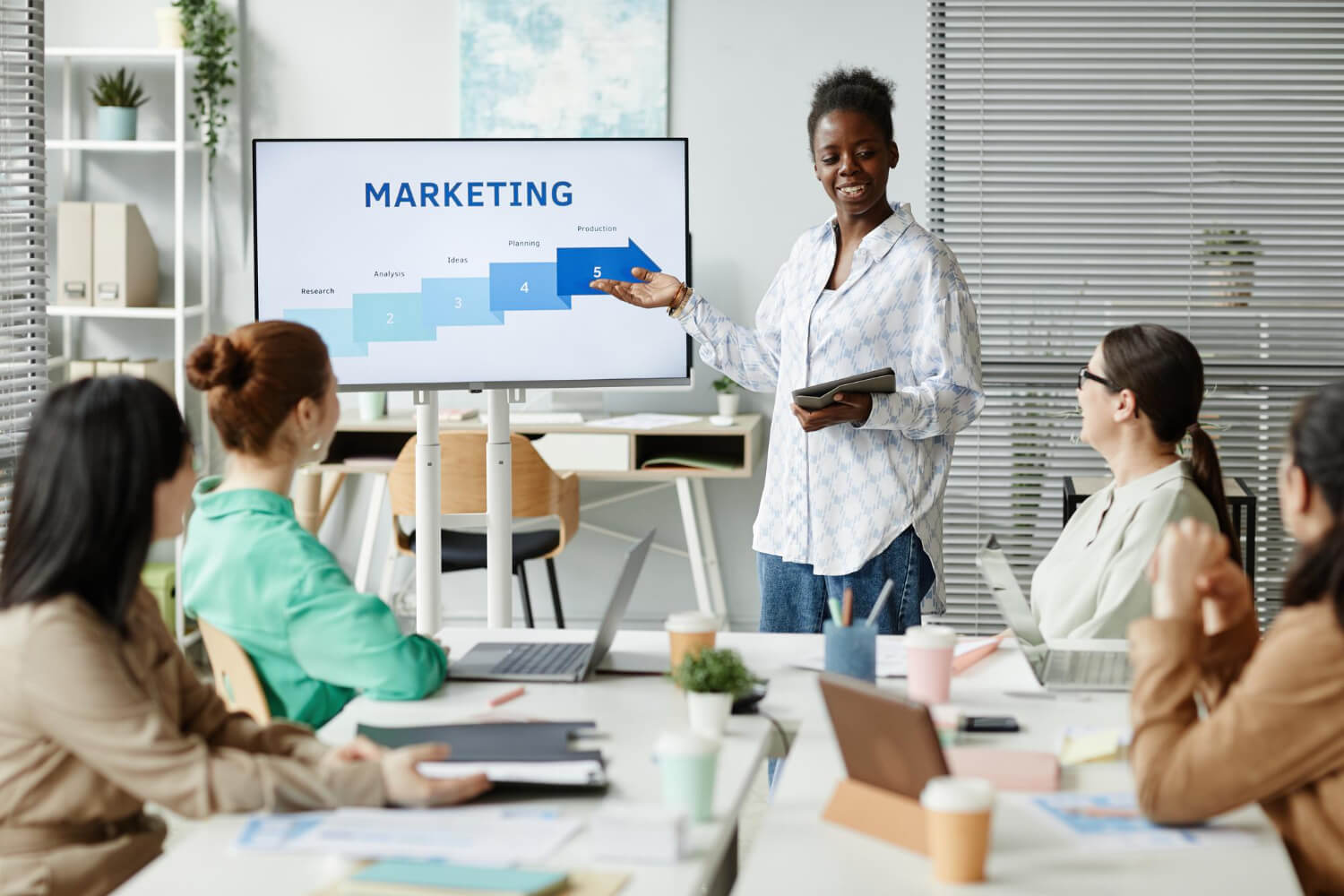 Marketing team lead making a presentation to her business colleagues